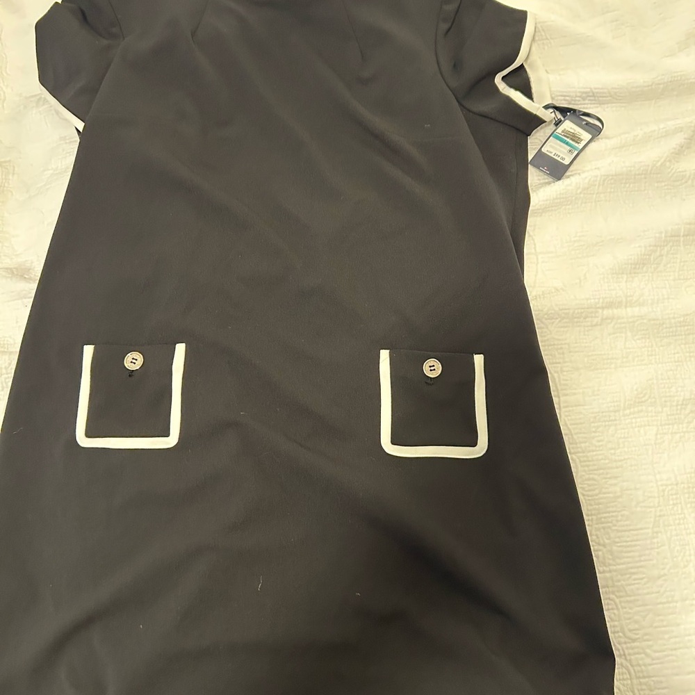 Tommy Hilfiger Black Midi Dress with White Trim